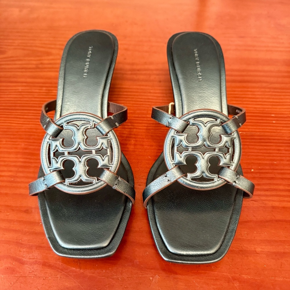 NEW tory burch miller bombe low heel sandal in turquoise, women’s 8.5 - Picture 2 of 11